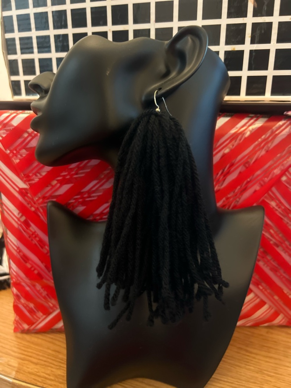 Black Tassel Yarn Drop Earrings